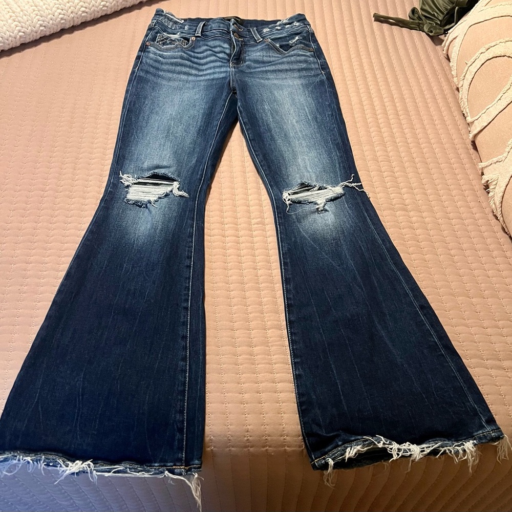 Buckle Blue Distressed Flare Jeans